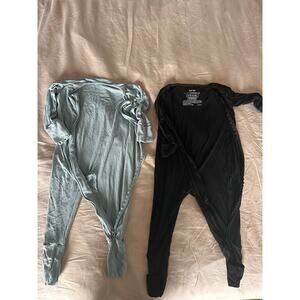 Little Sleepies Bundle Zippy Sage Green Ribbed & Solid Black Bamboo PJs 6-12 mos